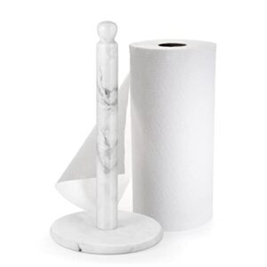 flexzion marble paper towel holder - white 12-inch paper towel holder countertop - paper towel stand with weighted marble base for standard and jumbo size paper rolls
