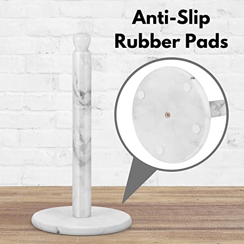 Flexzion Marble Paper Towel Holder - White 12-inch Paper Towel Holder Countertop - Paper Towel Stand with Weighted Marble Base for Standard and Jumbo Size Paper Rolls