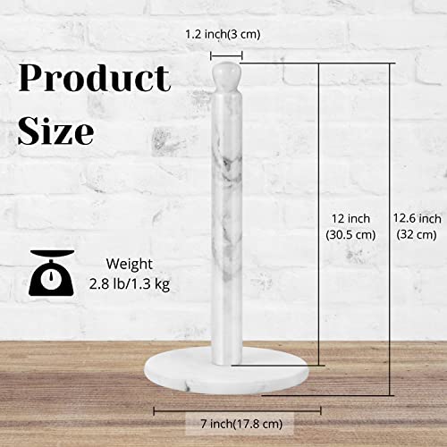 Flexzion Marble Paper Towel Holder - White 12-inch Paper Towel Holder Countertop - Paper Towel Stand with Weighted Marble Base for Standard and Jumbo Size Paper Rolls