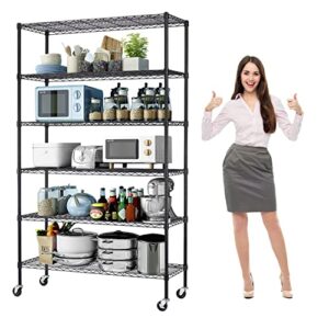 hudada garage shelving 48 inch l×18 inch w×82 inch h wire shelving with wheels metal storage shelves heavy duty 6 tier adjustable shelving with casters for restaurant pantry kitchen rack - black