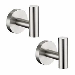 kangdesi bathroom wall towel hooks, coat robe clothes hook (2 pack), sus304 stainless steel brushed hook modern wall hook holder for kitchen garage hotel wall mounted