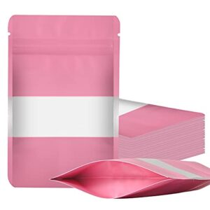 100 pieces smell proof mylar bags, resealable food storage bags with clear window, foil pouch stand-up bags for food self sealing storage supplies (pink, 3.5 x 5 inch)