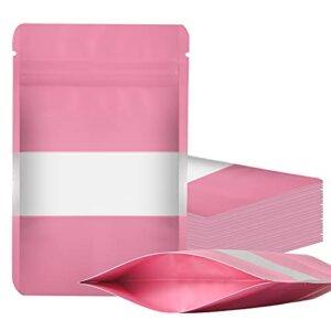 100 Pieces Smell Proof Mylar Bags, Resealable Food Storage Bags with Clear Window, Foil Pouch Stand-up Bags for Food Self Sealing Storage Supplies (Pink, 3.5 x 5 Inch)