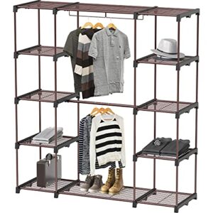 simple houseware wardrobe portable closet clothes rack shelf organizer, bronze