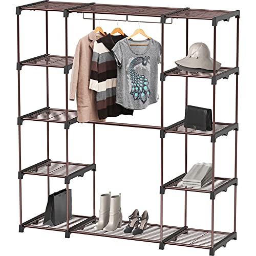 Simple Houseware Wardrobe Portable Closet Clothes Rack Shelf Organizer, Bronze