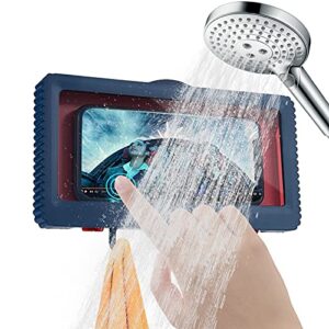 keipc shower phone holder waterproof, hd anti-fog phone holder for shower wall kitchen mirrow, touch screen phone shower holder under 6.8 inch (dark blue)