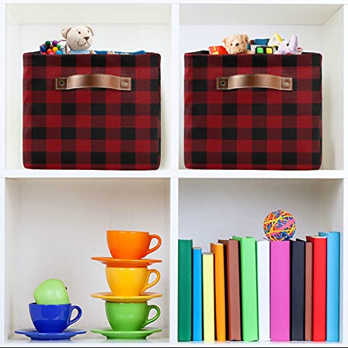 AUUXVA Storage Bins Basket Classic Buffalo Plaid, Collapsible Storage Cube Check Lattice Rectangle Storage Box with Handles for Shelf Closet Nursery Bedroom Home Office 2 Pack