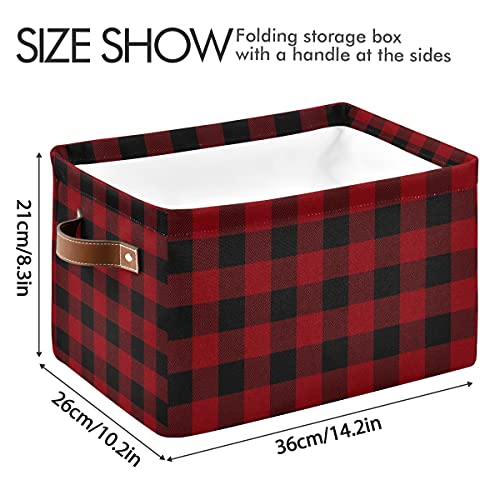 AUUXVA Storage Bins Basket Classic Buffalo Plaid, Collapsible Storage Cube Check Lattice Rectangle Storage Box with Handles for Shelf Closet Nursery Bedroom Home Office 2 Pack