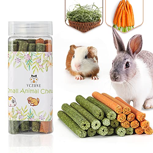 VCZONE Rabbit Chew Toys for Teeth, Timothy Grass Carrot Sticks for Guinea Pig Hamster Chinchilla Squirrel Bunny Small Animals (Timothy + Carrot)