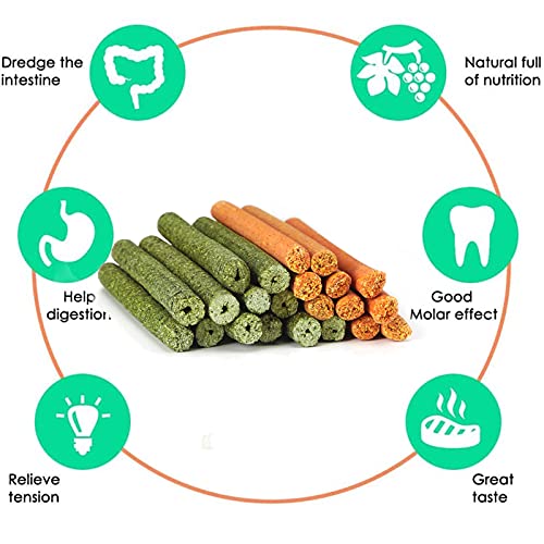 VCZONE Rabbit Chew Toys for Teeth, Timothy Grass Carrot Sticks for Guinea Pig Hamster Chinchilla Squirrel Bunny Small Animals (Timothy + Carrot)