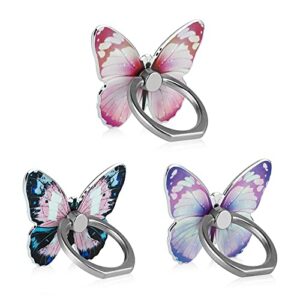 lsl cute butterfly cell phone ring holder 360°rotation metal finger stand kickstand universal compatible with iphone samsung galaxy lg google pixel ipad three pack pink blue purple pretty butterfly