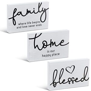 3 pieces family home blessed rustic wood sign mini wood decorative signs farmhouse woodworks decors table decorations signs for bedroom kitchen living room table decorations