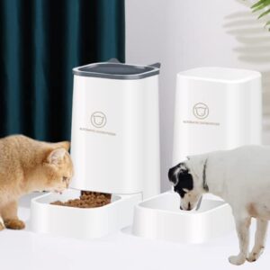 2-in-1 automatic food&water dispenser for small dogs, 2.1kg gravity food dispenser 3.8l waterer set travel puppy smart feeder self-dispensing water feeder&food container for cat and small medium dog