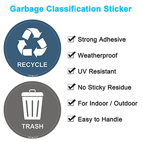 Wisdompro Recycle Sticker for Trash Can, 8 Pack of 3 inch Round Decal Logo Sign Self Adhesive Vinyl Labels for Home and Office Refuse Bin - Suitable for Indoor and Outdoor Use - Aquamarine, Gray