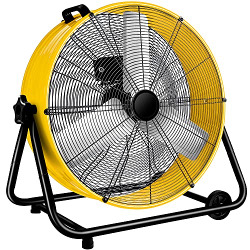 WARMLREC Industrial Fan 24 Inch Heavy Duty Drum 3 Speed 8800 CFM Air Circulation High Velocity Fan For Warehouse, Workshop, Factory, Commercial, Residential and Greenhouse Yellow