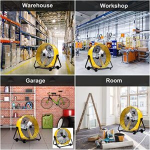 WARMLREC Industrial Fan 24 Inch Heavy Duty Drum 3 Speed 8800 CFM Air Circulation High Velocity Fan For Warehouse, Workshop, Factory, Commercial, Residential and Greenhouse Yellow