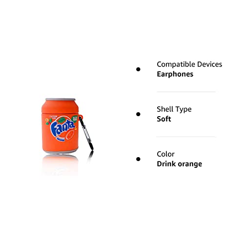 Airpod 1/2 case Drink and Food Design Skin Fashionable and Cute Airpod case Suitable for Young People, Men, Women, Beautiful Airpod case with Key Ring (Drink Orange)