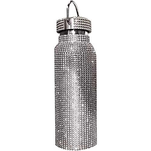 TRERS Diamond Water Bottle, Stainless Steel Insulated Water Bottle 121725oz, Glitter Water Bottles for Women Refillable Water Bottles for Women (Silver, 350ml12oz)