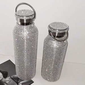 TRERS Diamond Water Bottle, Stainless Steel Insulated Water Bottle 121725oz, Glitter Water Bottles for Women Refillable Water Bottles for Women (Silver, 350ml12oz)