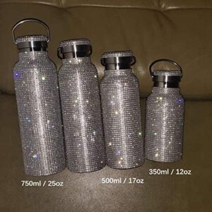 TRERS Diamond Water Bottle, Stainless Steel Insulated Water Bottle 121725oz, Glitter Water Bottles for Women Refillable Water Bottles for Women (Silver, 350ml12oz)