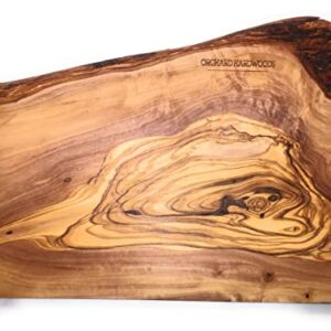 12" Rustic Handmade Bark Edge Olive Wood Charcuterie Board by Orchard Hardwoods- For Cutting, Chopping, Serving. Wooden Slab- Unique Gift. In Sm 12", Med 16", Lg 20", XL 24".(Small 12x5-6x0.8 inch)