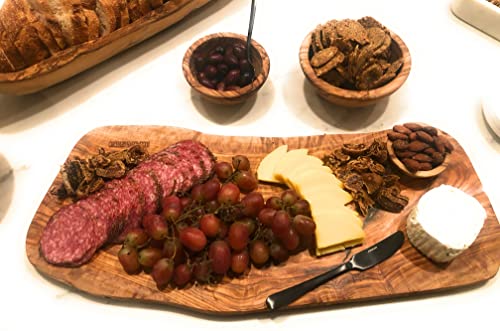 12" Rustic Handmade Bark Edge Olive Wood Charcuterie Board by Orchard Hardwoods- For Cutting, Chopping, Serving. Wooden Slab- Unique Gift. In Sm 12", Med 16", Lg 20", XL 24".(Small 12x5-6x0.8 inch)