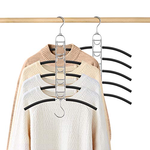HuaQi Clothing Hangers Anti Slip Padded Hangers Closet Organizer Space Saving Magic Clothes Hangers Heavy Duty for Coat Suits Shirt Sweaters (4, Black)