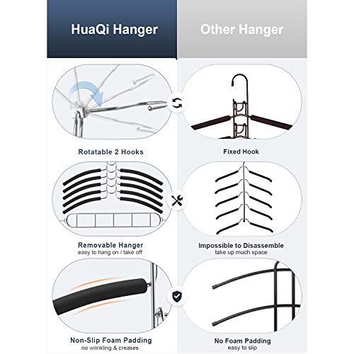 HuaQi Clothing Hangers Anti Slip Padded Hangers Closet Organizer Space Saving Magic Clothes Hangers Heavy Duty for Coat Suits Shirt Sweaters (4, Black)