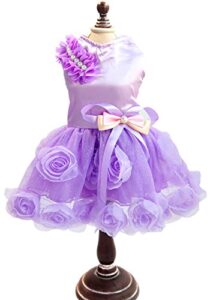 smalllee_lucky_store pet small dog wedding dress with bowknot birthday party costume satin rose pearls girl formal dress cat tutu purple violet xxl