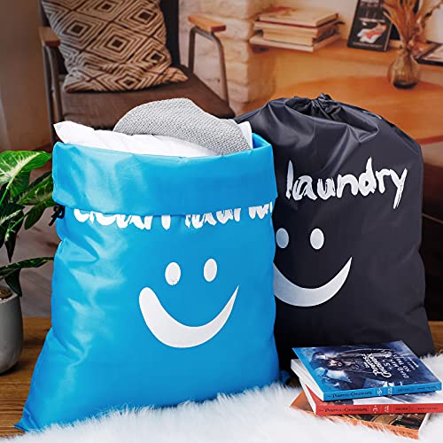 2 Pieces Clean Laundry Bags Nylon Travel Laundry Bag with Drawstring Machine Washable Dirty Clothes Organizer Bag Laundry Storage Bags for Laundry Hamper or Basket, Gray and Blue, 23.6 x 17.7 Inch