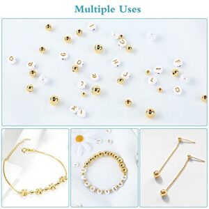 1800Pcs Beads Making Kit, 1500Pcs Gold Round Spacer Beads Smooth Loose Ball Beads, 150Pcs Alphabet Beads, 150Pcs White Pearls Beads and 2 Rolls Elastic String for DIY Bracelet Jewelry Craft