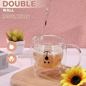 Cute Bear Tea Cup Double Wall Glass Milk Coffee Bear Mug with Handle Insulated Espresso christmas Beer Cup Cute Birthday gift for Women Men Valentine's Day, 250 ml/ 8.4 oz (White, 1 Piece)