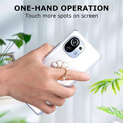 Finger Ring Stand,2 Pack Luxury Glitter Diamond Magnetic Universal Metal Smartphone Finger Ring Grip Holder Kickstand for iPhone/iPad/Samsung/HTC/Nokia/Cellphones/Tablet, Flower, White+Pink