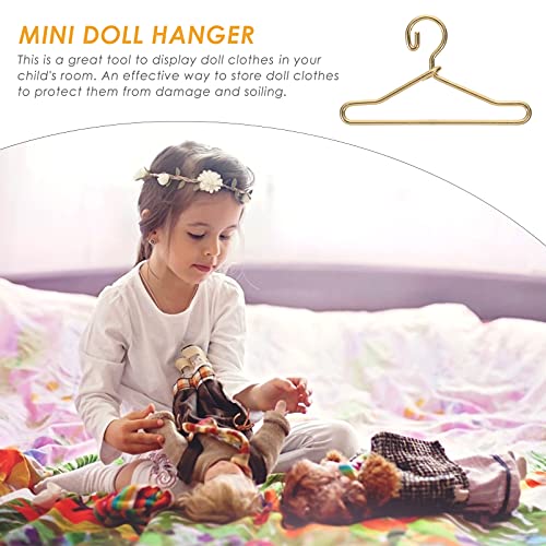 Healifty 50pcs Mini Doll Clothes Hangers Gold Dollhouse Clothes Doll Gown Dress Outfit Holder Metal Miniature Clothes Stand 40mm