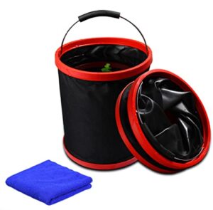 ariskey foldable water bucket, 12l/3.1gallons collapsible bucket with cleaning towel, durable(2000d oxford cloth) pop up bucket portable folding bucket for car washing and cleaning camping fishing