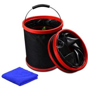 ARISKEY Foldable Water Bucket, 12L/3.1Gallons Collapsible Bucket with Cleaning Towel, Durable(2000D Oxford Cloth) Pop Up Bucket Portable Folding Bucket for Car Washing and Cleaning Camping Fishing