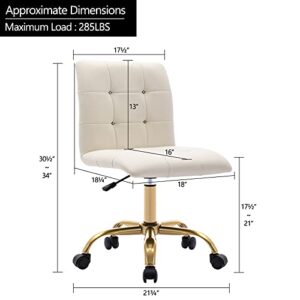 Duhome Rolling Desk Chair for Women Girls, Elegant Vanity Chair with Wheels Button Tufted Home Office Chair for Bedroom Living Room Office White PU Leather