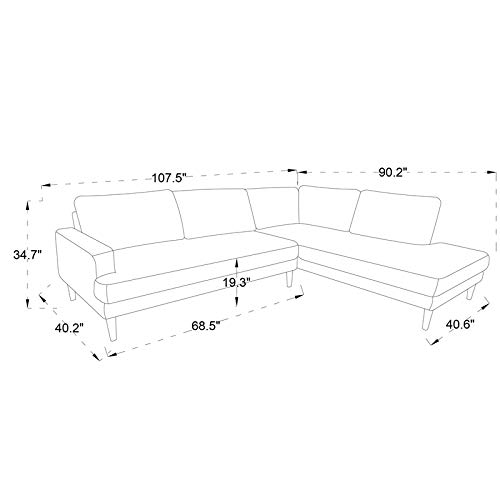 ASHCROFT Aplee Mid-Century L-Shaped Pillow Back Fabric Right-Facing Sectional in Gray