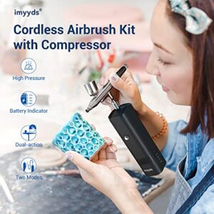 imyyds Airbrush Kit with Compressor, 32PSI High Pressure Cordless Airbrush Gun, Portable Dual Action Airbrush Compressor Set, Handheld Mini Rechargeable Air Brushes for Painting, Model, Nail, Makeup