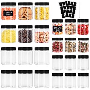 plastic jars with lids 8 oz & 14 oz 24 pcs clear plastic slime storage jars containers with airtight leak proof black plastic screw on lids cylinder clear round jars easy clean food grade durable jars…