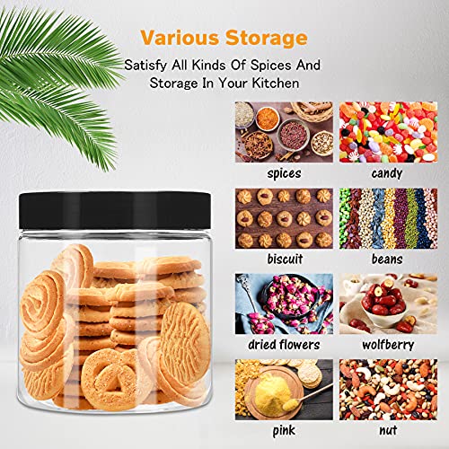 Plastic Jars with Lids 8 oz & 14 oz 24 Pcs Clear Plastic Slime Storage Jars Containers with Airtight Leak Proof Black Plastic Screw On Lids Cylinder Clear Round Jars Easy Clean Food Grade Durable Jars…