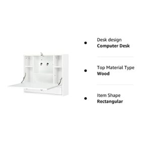 VINGLI Wall-Mounted Floating Desk with Drawer，Foldable Table Space-Saving Computer Desk Laptop Workstation Home Office Writing Desk Vanity Table for Small Spaces (White)