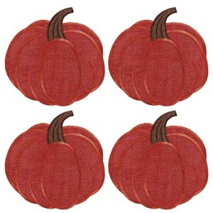 owenie fall placemats set of 4, embroidered harvest pumpkins placemats, thanksgiving placemats for autumn decorations, boho farmhouse table mats, halloween doilies, red, 15 inch diecut