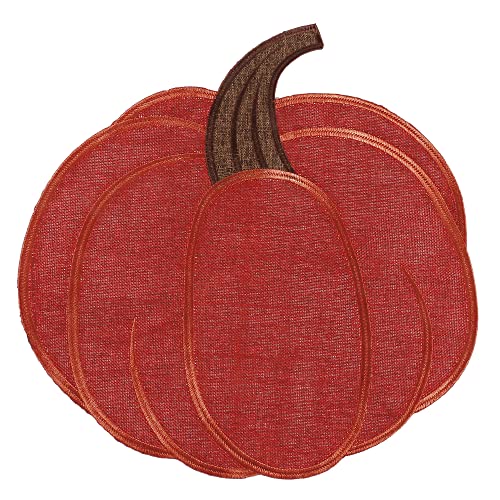 OWENIE Fall Placemats Set of 4, Embroidered Harvest Pumpkins Placemats, Thanksgiving Placemats for Autumn Decorations, Boho Farmhouse Table Mats, Halloween Doilies, Red, 15 Inch Diecut