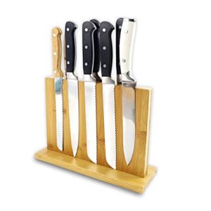 bamboo large magnetic knife block, bamboo knife holder with powerful magnet, kitchen knife organizer block for storage, double sided magnetic knife holder(11.8"x8.6")
