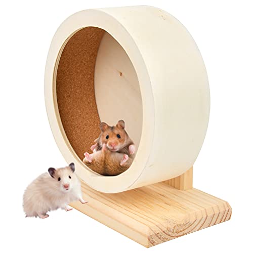 SB Goods Wooden Hamster Exercise Wheel, Silent Wooden Small Pets Exercise Wheel Silent Hamster Running Wheel for Hamsters Gerbil Mice Guinea Pigs and Other Small Pets