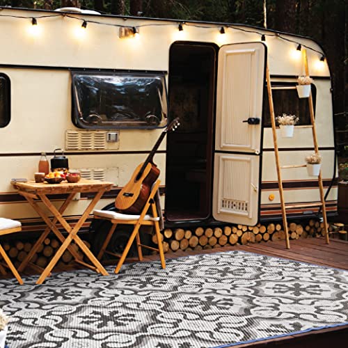 LATCH.IT RV Outdoor Rugs 9x12 | Reversible RV Outdoor Mat Camper Rugs | Camping Outdoor Rugs | The Perfect RV Patio Mat for Any Situation & Includes Portable Small Trash-Can!