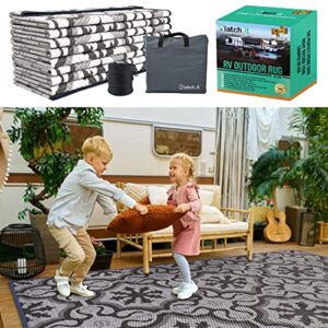 LATCH.IT RV Outdoor Rugs 9x12 | Reversible RV Outdoor Mat Camper Rugs | Camping Outdoor Rugs | The Perfect RV Patio Mat for Any Situation & Includes Portable Small Trash-Can!