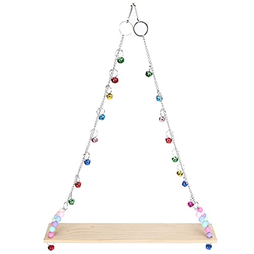 Chicken Swing, Pet Chicken Swing Toys with Natural Wooden Chicken Wooden Standing Swing Toys Hanging Perch with Bells for Medium Large Parrots HenToys