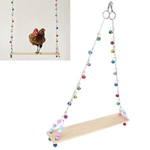 Chicken Swing, Pet Chicken Swing Toys with Natural Wooden Chicken Wooden Standing Swing Toys Hanging Perch with Bells for Medium Large Parrots HenToys